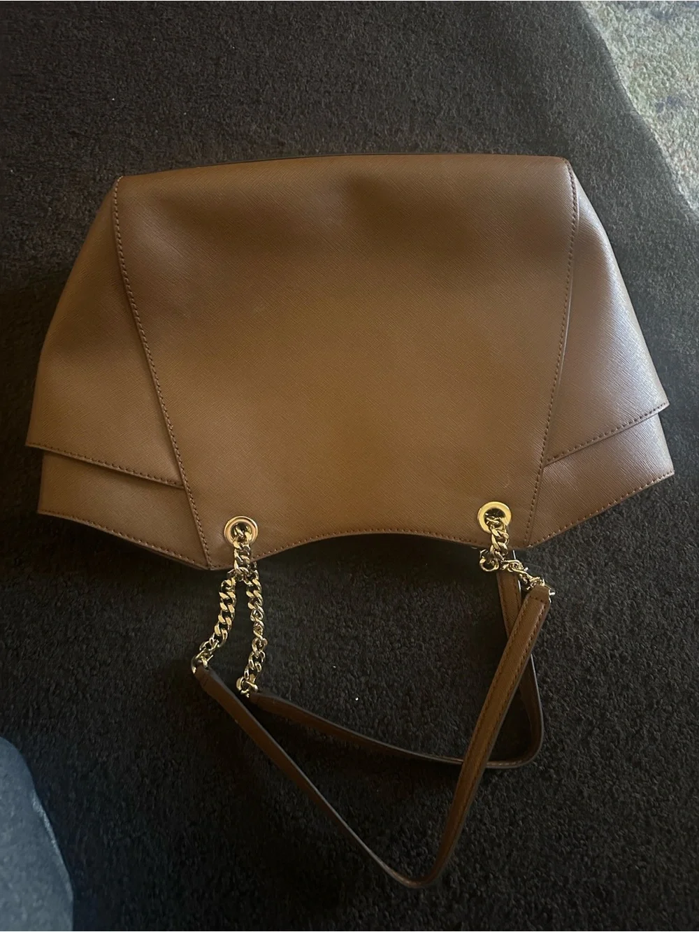 Michael Kors Tan Saffiano Leather Tote with Gold Chain Trim